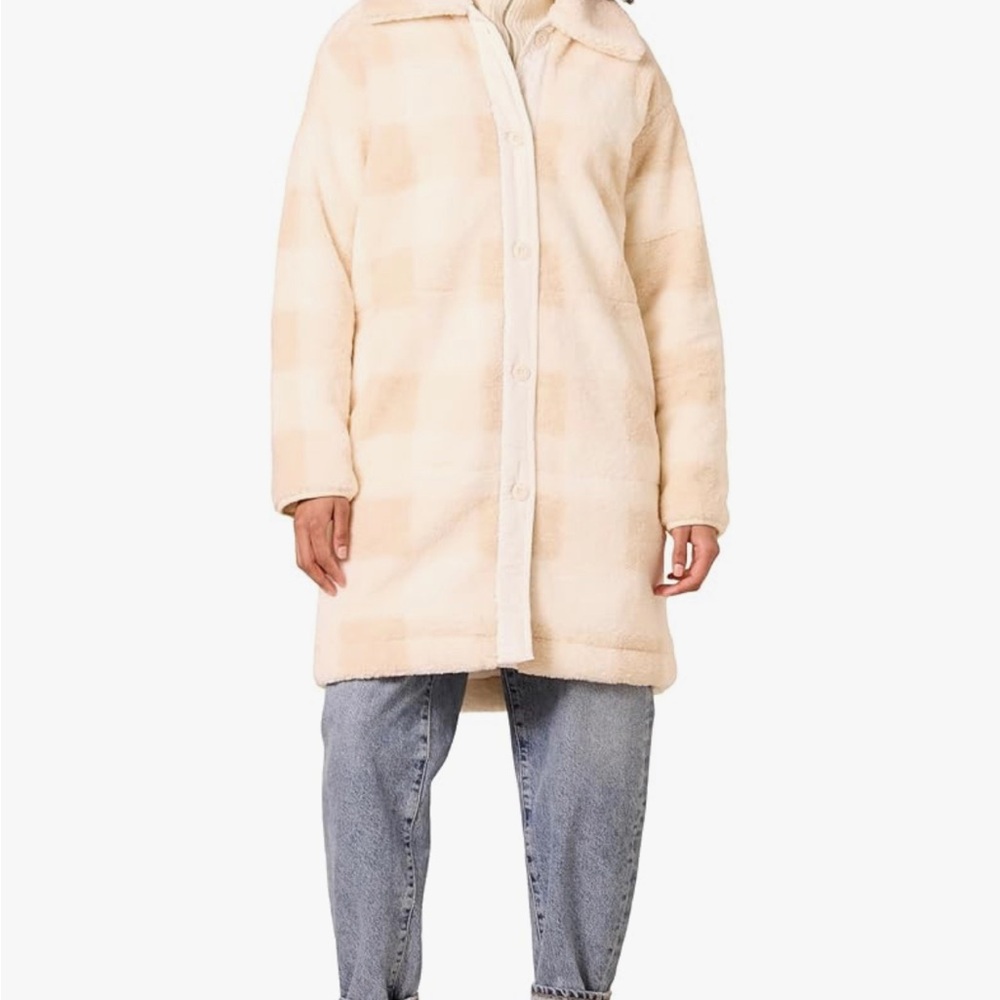 Amazon Essentials Women's Cream Plaid Teddy Jacket
